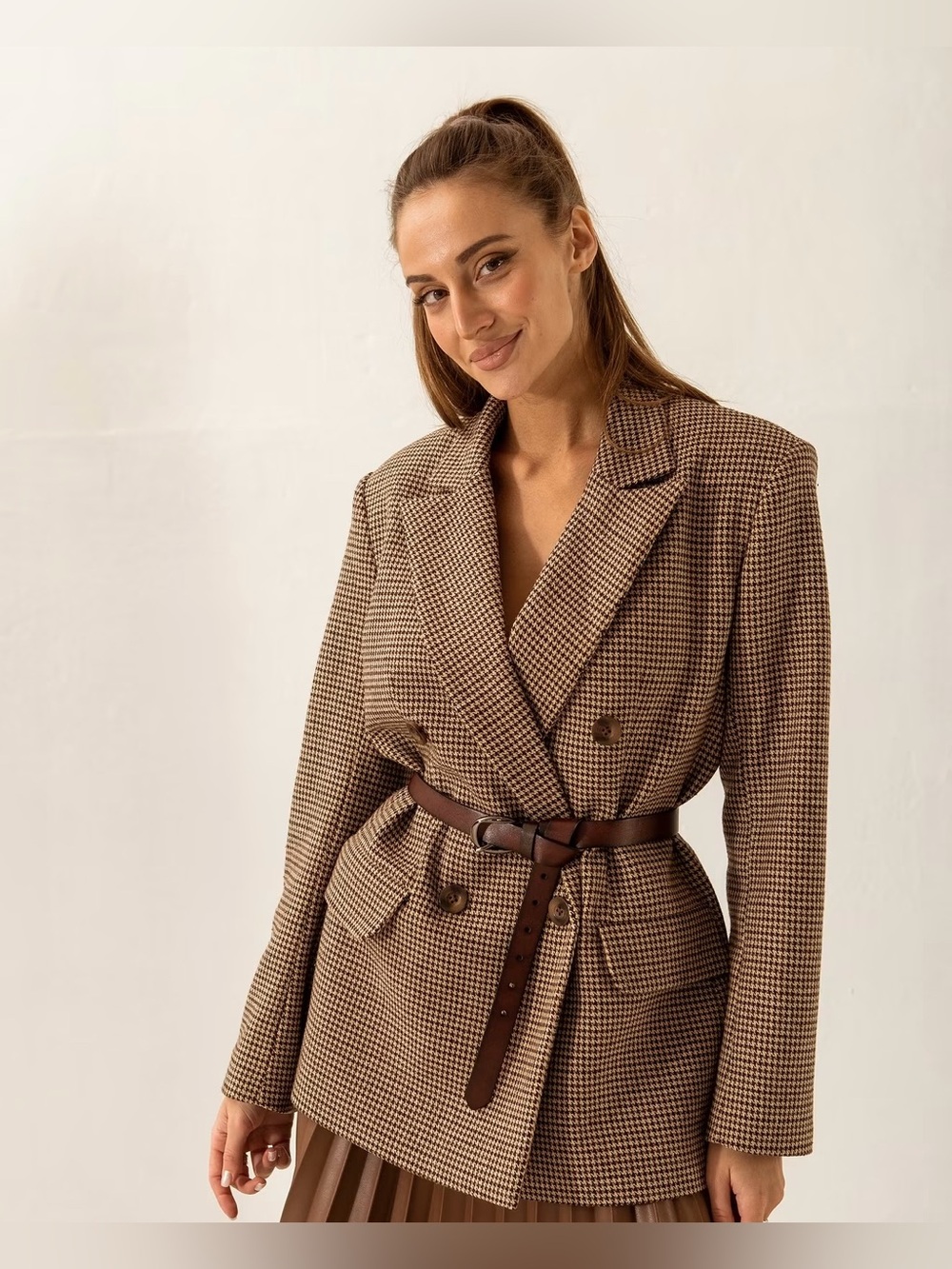 Oversized houndstooth wool jacket